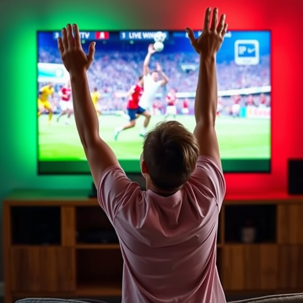 Best IPTV for sports fan celebrating victory with streaming service