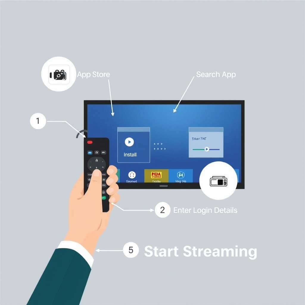Step-by-step infographic for setting up IPTV free trial on Smart TV