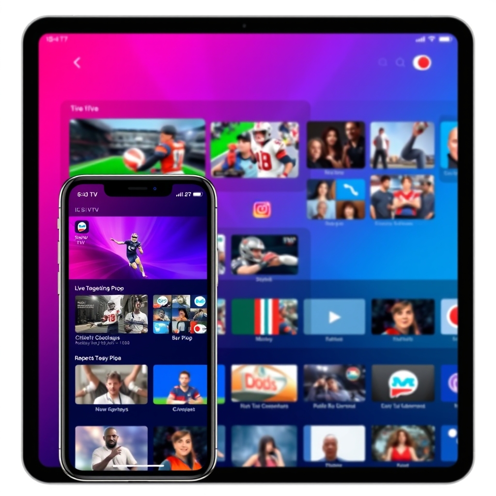 IPTV free trial iOS interface on iPhone and iPad showing live channels