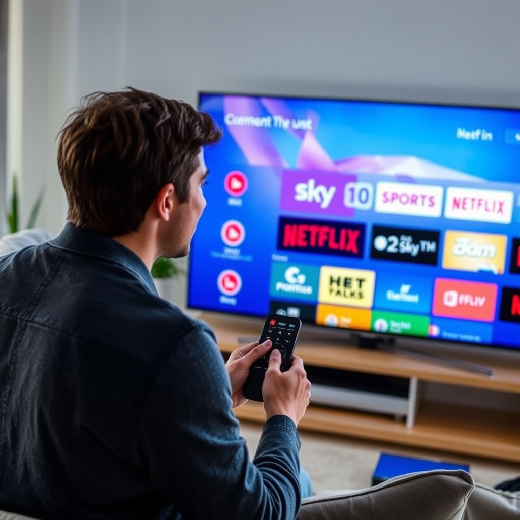 UK user enjoying IPTV free trial on Smart TV with popular channels