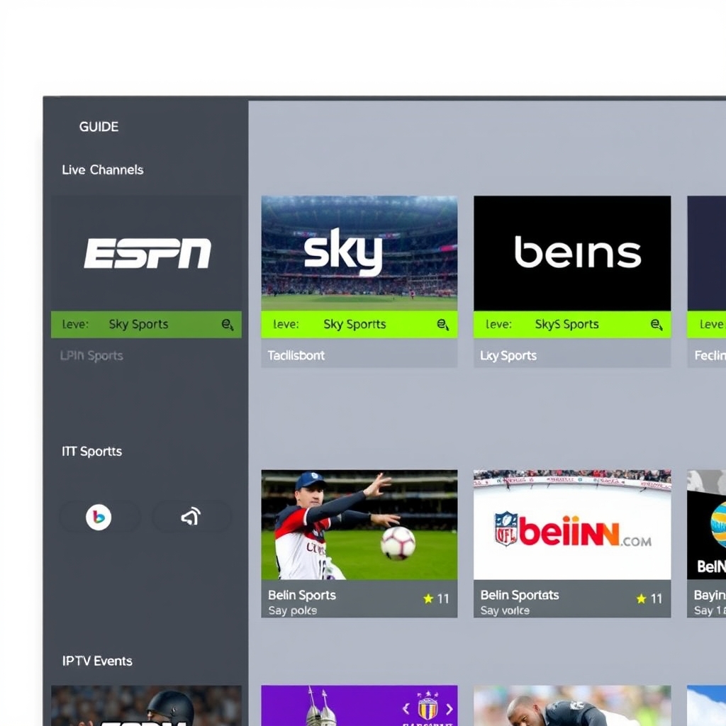 IPTV app guide showing sports channels available in a free trial