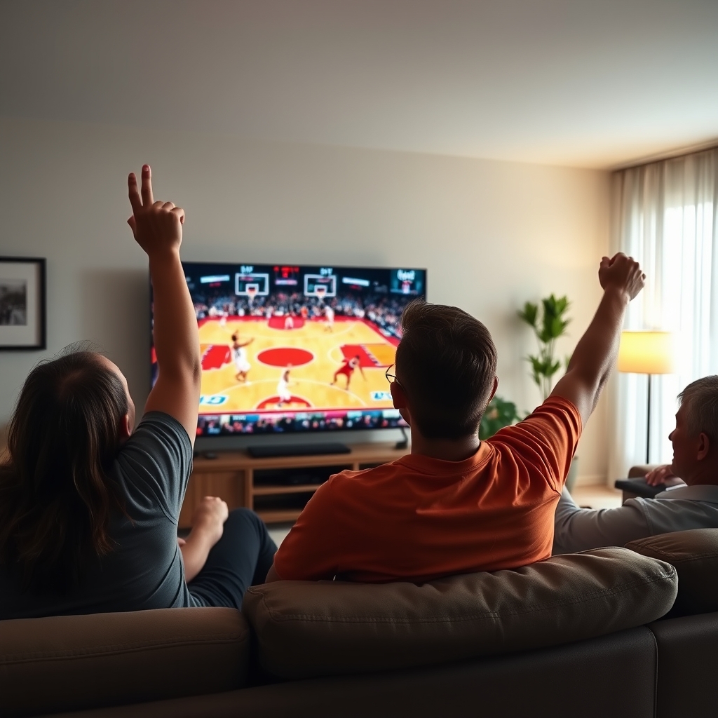 Sports fan enjoying a live game using an IPTV free trial with sports channels