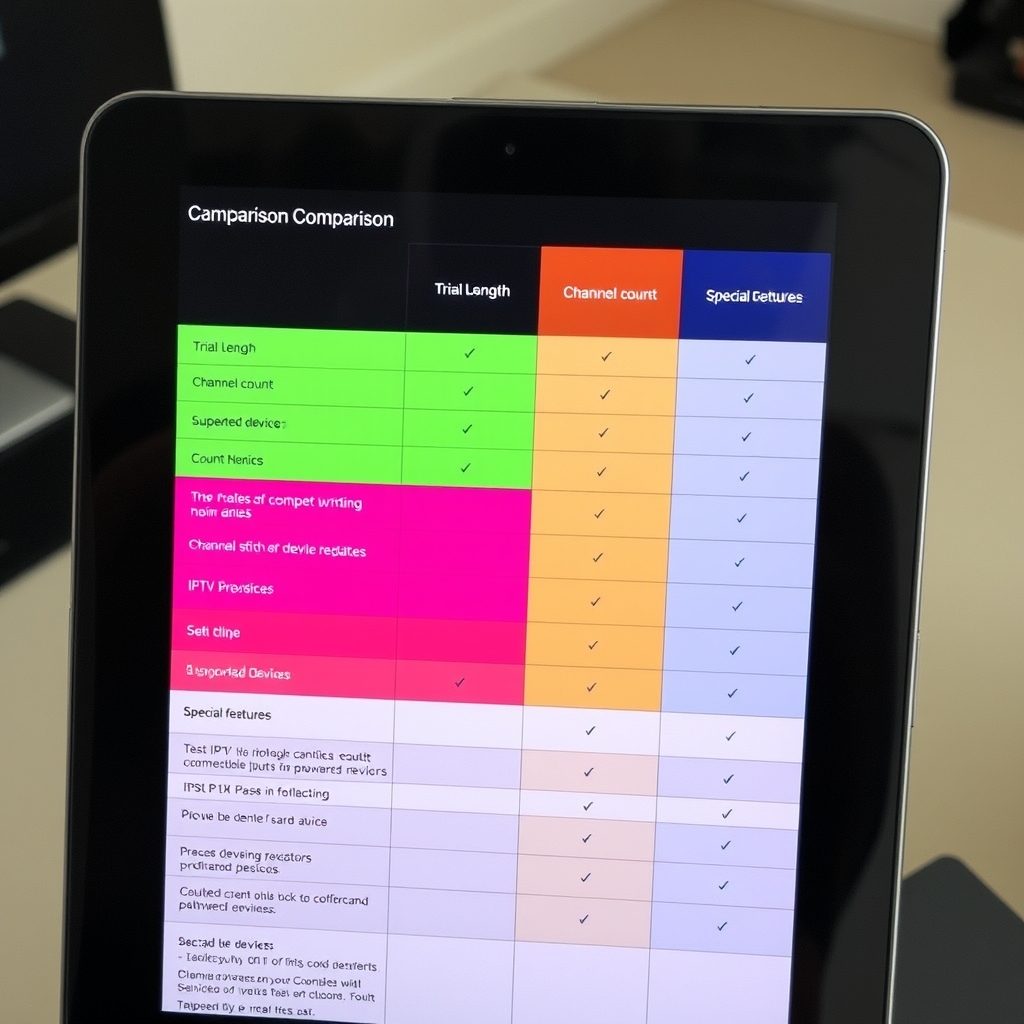 comparison chart of iptv providers with free trial offers