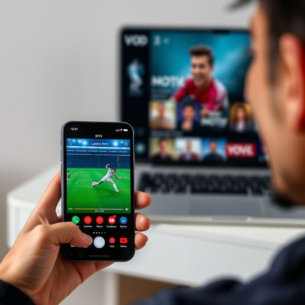 User enjoying IPTV trial on multiple devices with live sports and movies
